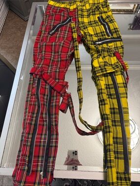 Two-Tone Plaid Utility Pants - Red & Yellow No Doubt Gwen